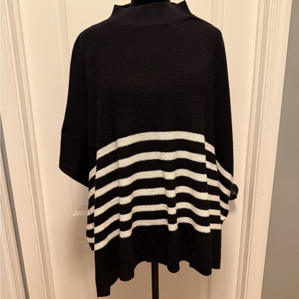 J. Crew Black and White Striped Shrug Poncho - Picture 2 of 4